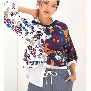 Anthropologie Style Patchwork Floral Pullover Multicolor Sweatshirt Size Medium